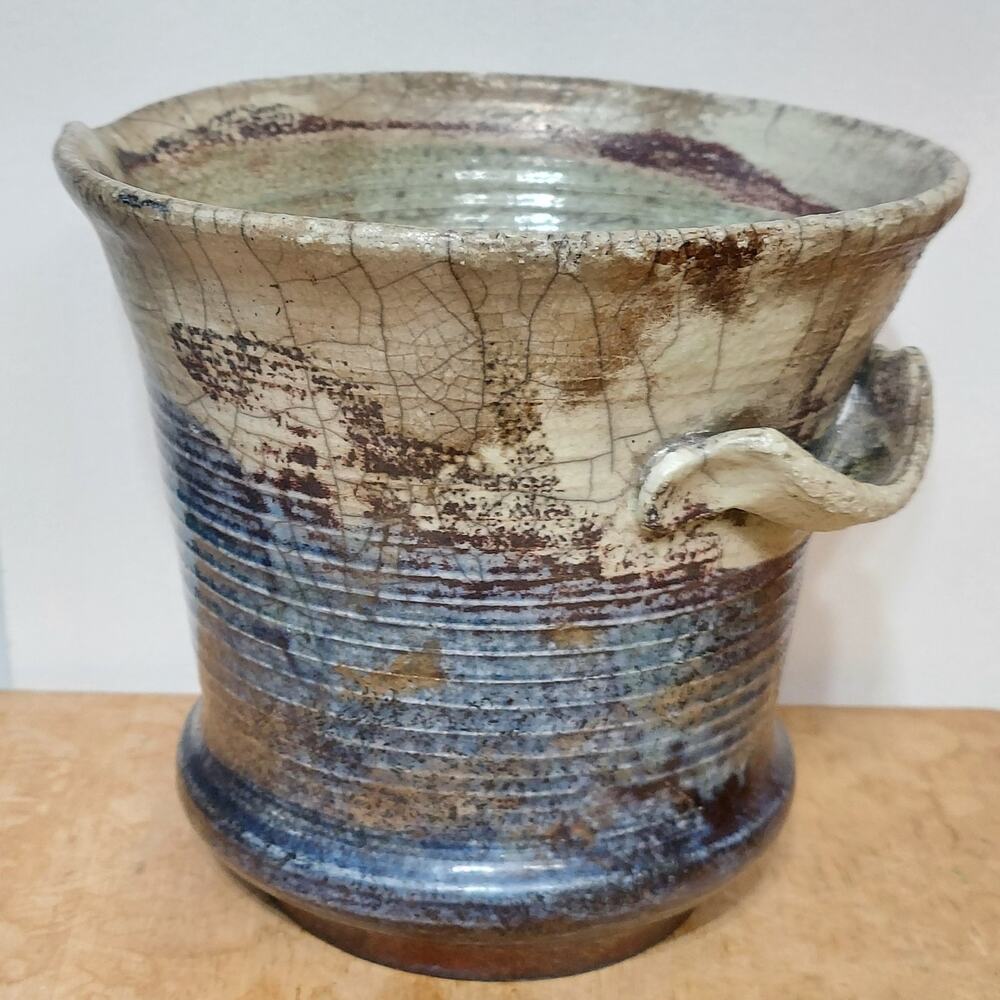 1950's German MCM Phinney Studio Pottery Iridescent Glaze Ceramic Crackle Vessel